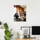 Rooster und Hühner in Barn Poster (Heimbüro)