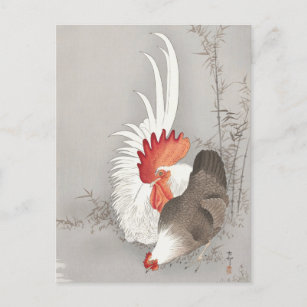 Rooster und Hühnermalerei von Ohara Koson Postkarte