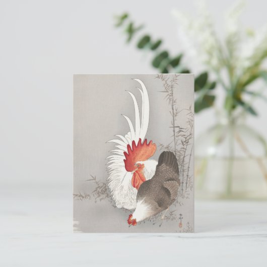 Rooster und Hühnermalerei von Ohara Koson Postkarte (Stehend Vorderseite)