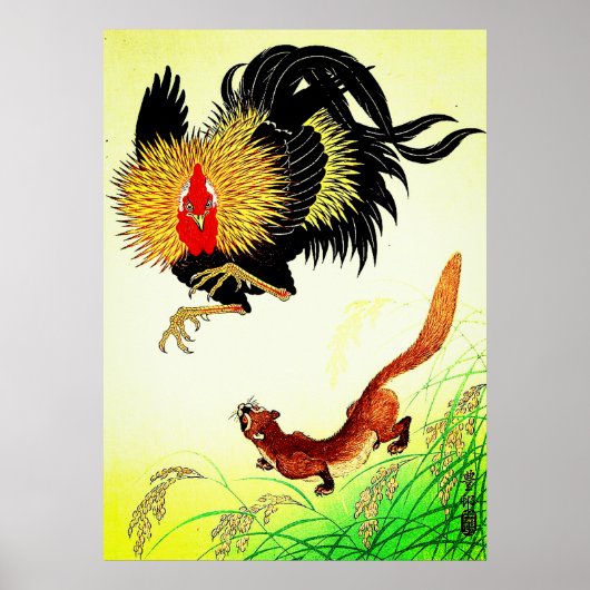 Rooster und Weasel Ohara Koson 1930er Poster (Vorne)