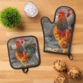 Rooster Vibes Farm Life Ofenhandschuh & Topflappen-Set (Oben Unten)