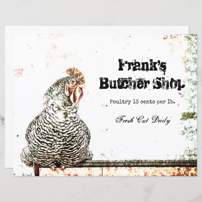 Rooster Vintag Farm Antik Weiße Textur Land (Vorne/Hinten)