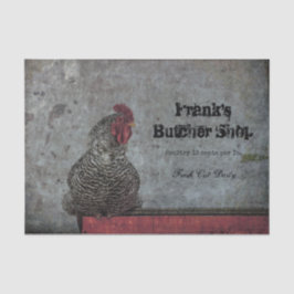 Rooster Vintag Farm Red Gray Texture Country Seidenpapier