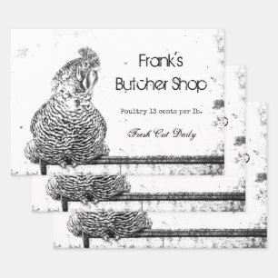 Rooster Vintag Farm Schwarz-weiß Textur Land Geschenkpapier Set