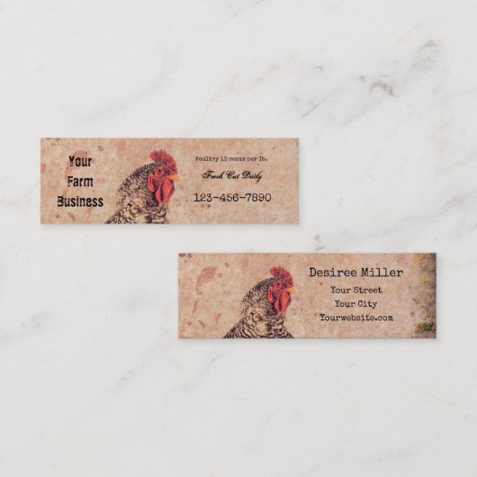 Rooster Vintage antike Textilindustrie Land Mini Visitenkarte (Vorne/Hinten)