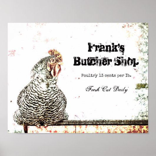Rooster Vintage Farm Antique White Texture Country Poster (Vorne)