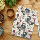 Rooster Vintages Hühnermuster Schwarz-weiß Geschirrtuch