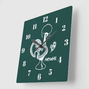 Rooster von Barcelos, Portugal, silhouete Quadratische Wanduhr