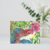 Rooster von Peony Postkarte (Stehend Vorderseite)