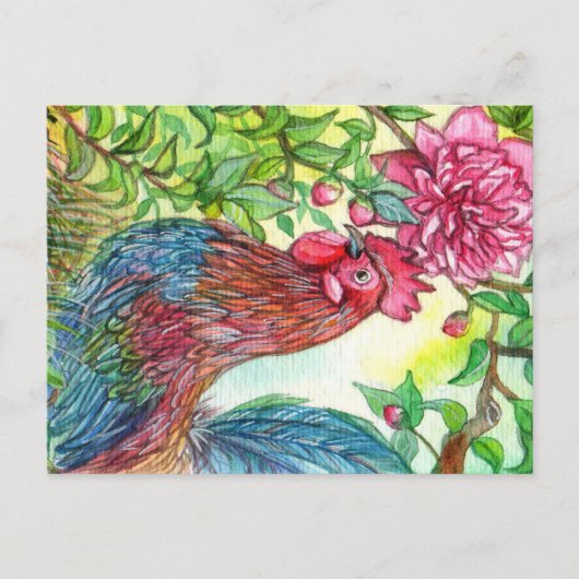 Rooster von Peony Postkarte (Vorderseite)