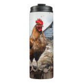 Rooster vor einer Scheune Thermosbecher (Vorderseite)