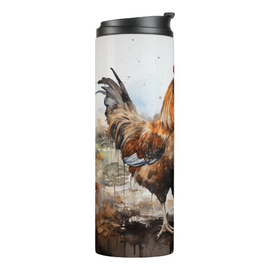 Rooster vor einer Scheune Thermosbecher (Nach links gedreht)