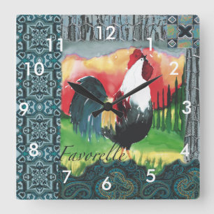 Rooster wall clock quadratische wanduhr