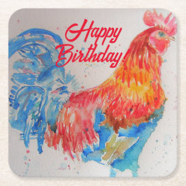 Rooster Wasserfarben Malerei Art Geburtstag Rechteckiger Pappuntersetzer
