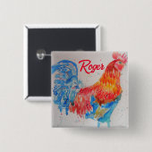 Rooster Wasserfarben Malerei Art Huhn Button (Vorne & Hinten)