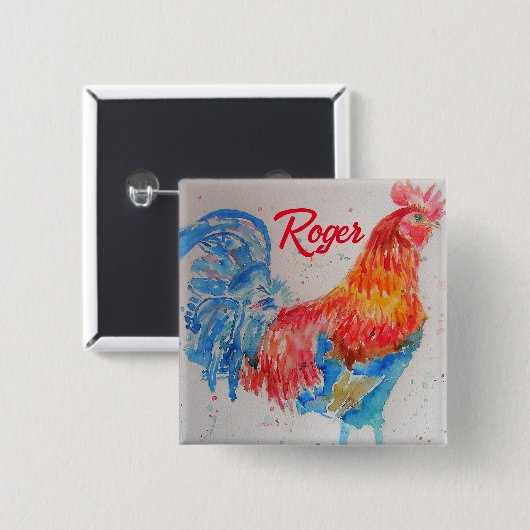Rooster Wasserfarben Malerei Art Huhn Button (Vorne & Hinten)