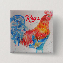 Rooster Wasserfarben Malerei Art Huhn Button