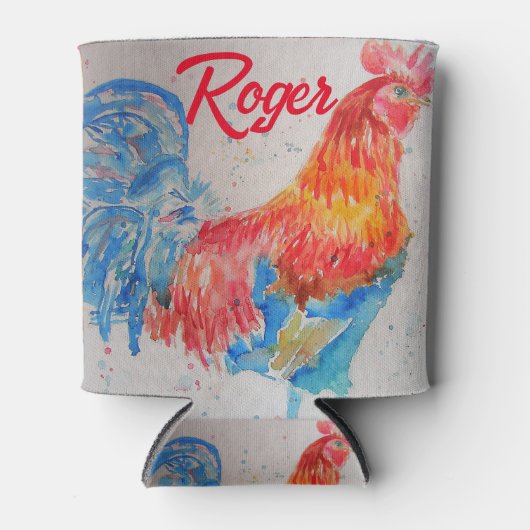 Rooster Wasserfarben Malerei Art Huhn Dosenkühler (Vorderseite)