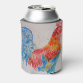 Rooster Wasserfarben Malerei Art Huhn Dosenkühler (Kanne Rückseite)