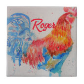 Rooster Wasserfarben Malerei Art Huhn Fliese (Vorderseite)