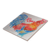 Rooster Wasserfarben Malerei Art Huhn Fliese (Seite)