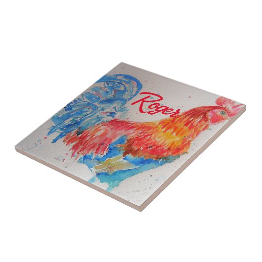 Rooster Wasserfarben Malerei Art Huhn Fliese (Seite)