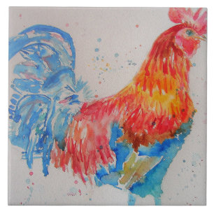 Rooster Wasserfarben Malerei Art Huhn Fliese