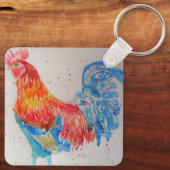 Rooster Wasserfarben Malerei Art Huhn Schlüsselanhänger (Rückseite)