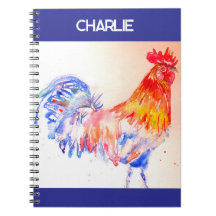 Rooster Watercolor Chicken Bird Kids Boys Notebook