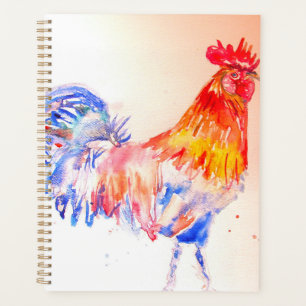 Rooster Watercolor Chicken Bird Kids Boys Notebook Planer