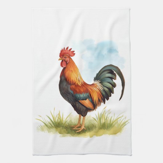 Rooster Watercolor Geschirrtuch (Vertikal)