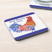 Rooster Watercolor Red Blue Chicken Sunshine Getränkeuntersetzer (Linke Seite)
