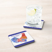 Rooster Watercolor Red Blue Chicken Sunshine Getränkeuntersetzer (Rechte Seite)