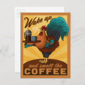 Rooster - Weck auf und rieche den Kaffee Postkarte (Vorne/Hinten)
