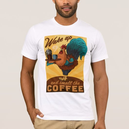 Rooster - Weck auf und rieche den Kaffee T-Shirt (Vorderseite)