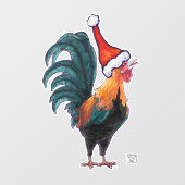 Rooster Weihnachtsfenster Klammern Fensteraufkleber (Blatt)