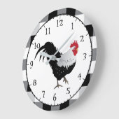 Rooster with Black White Check Große Wanduhr (Winkel)