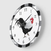 Rooster with Black White Check Große Wanduhr (Winkel)