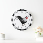 Rooster with Black White Check Große Wanduhr (Zuhause)
