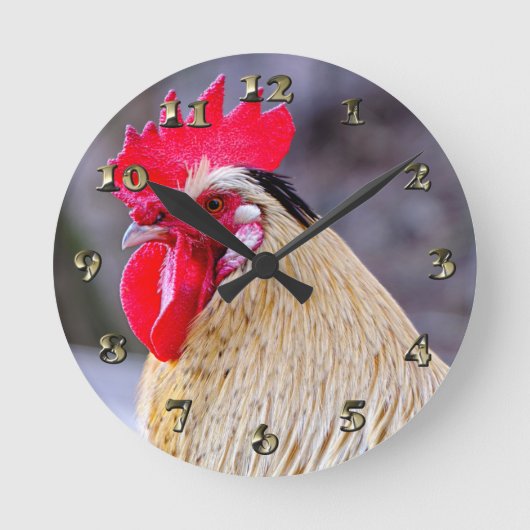 Rooster with Cockscomb Runde Wanduhr (Vorderseite)