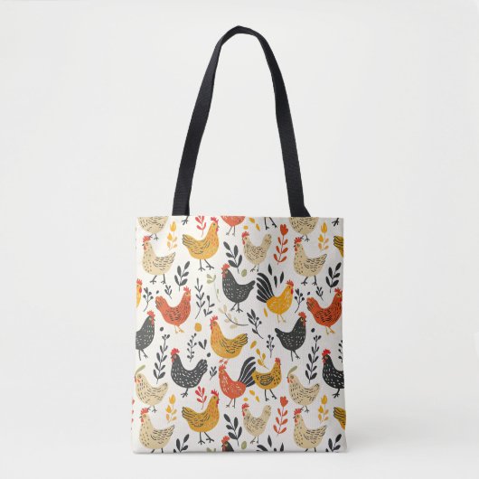 Roosters and Chickens Simple Illustration Print Tasche (Vorderseite)