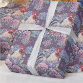 Roosters and Hydrangeas Blue Purple Gray Farmhouse Geschenkpapier