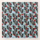 Roosters Folk Floral mexikanisches Muster Glasuntersetzer (Vorderseite)