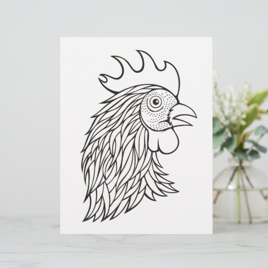 Rooster's Head Coloring Book Page (Stehend Vorderseite)