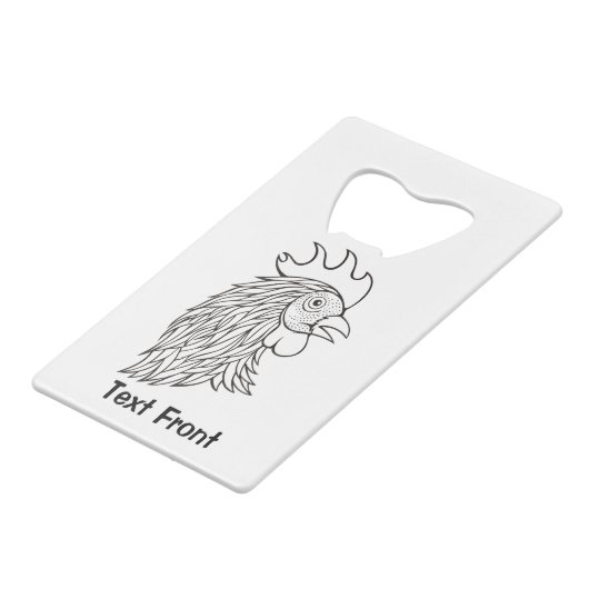 Rooster's Head Line Art Geldbeutel Flaschenöffner (Vorderseite Schrägansicht)