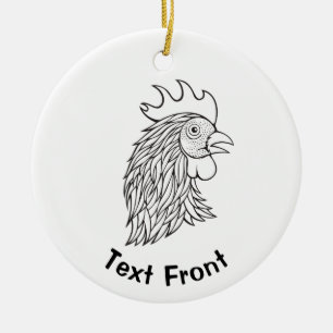 Rooster's Head Line Art Keramik Ornament