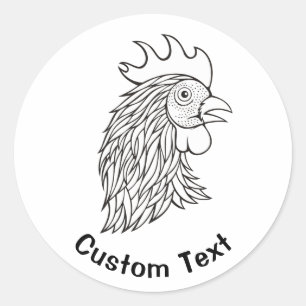 Rooster's Head Line Art Runder Aufkleber