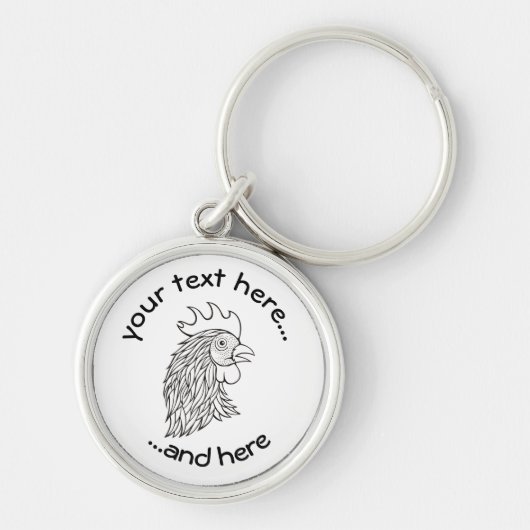 Rooster's Head Line Art Schlüsselanhänger (Vorne)