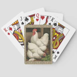 Roosters & Hen außerhalb von Hen House mit weißer  Spielkarten