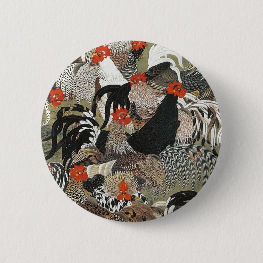 Roosters Hen Illustration von Ito Jakuchu Button (Vorderseite)